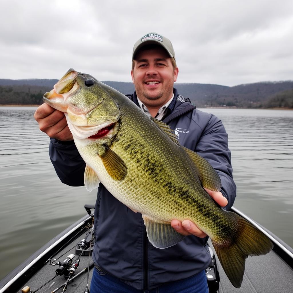 Trophy largemouth bass caught with Henry Paul Bass Guide Service